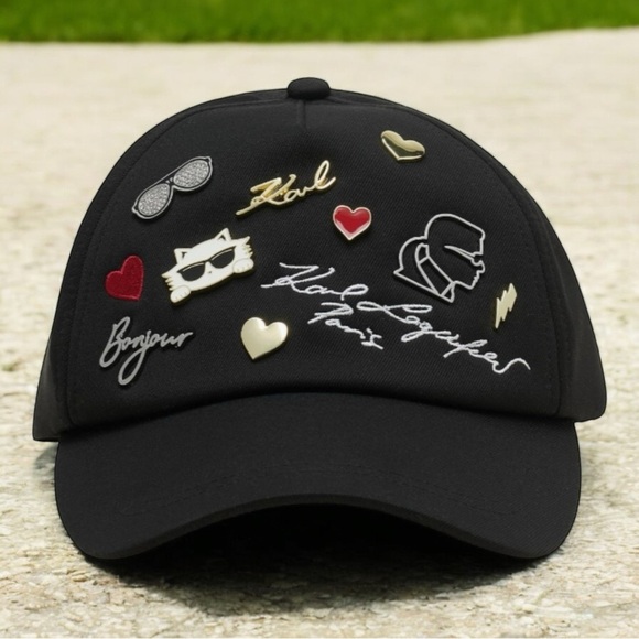 Karl Lagerfeld Other - Karl Lagerfeld Black Cap with Embroidered Accents NWOT